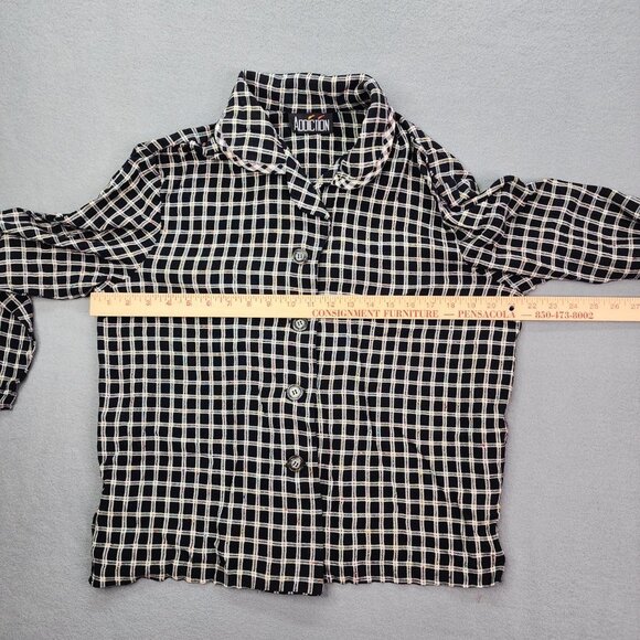 Vintage Addiction Button Up Blouse Women's Large Black Plaid Long Sleeve Top - Picture 5 of 11